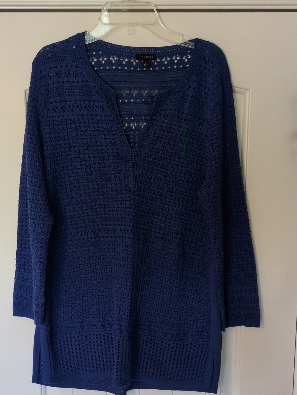 Talbots Royal Blue Open-Knit V-Neck Tunic Sweater
